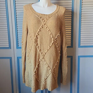 Anthropologie Moth Yellow Pom Pom Knit Sweater